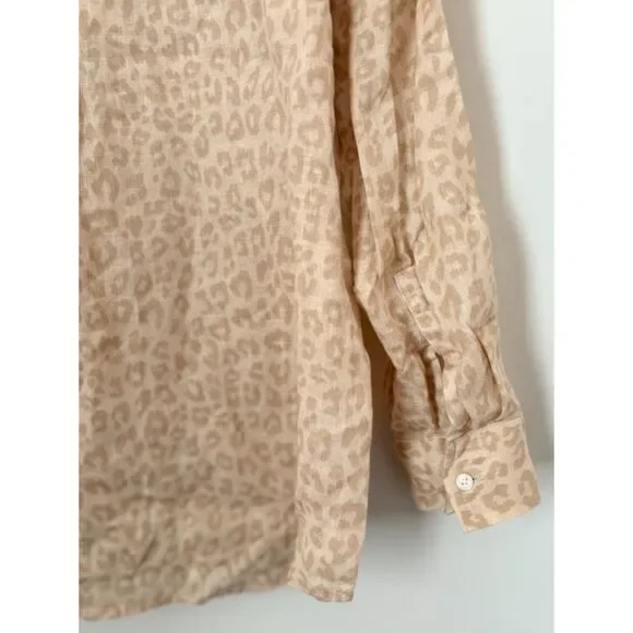 Gap 100% Linen Animal Print Shirt Women's Size Small New Neutral Classic N64 - Picture 9 of 14